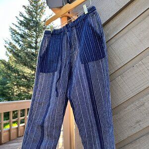 GAP Linen Blend Cropped Tie Waist Striped Pull-On Pant Contrast Patches